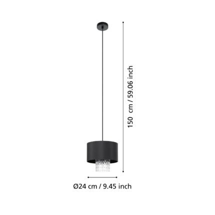EGLO SAPUARA BLACK FABRIC AND CRYSTAL GLASS PENDANT LIGHT | 39977