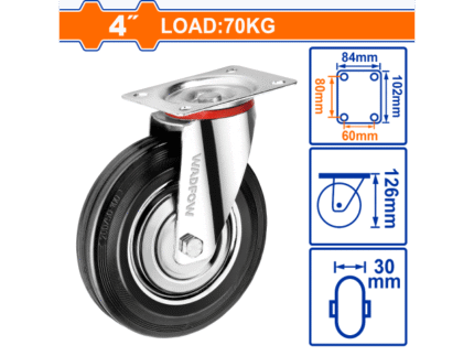 WADFOW 4" SWIVEL METAL RUBBER WHEEL
