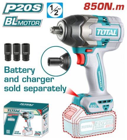TOTAL CORDLESS IMPACT WRENCH 20V / 850NM SOLO (TIWLI20851)