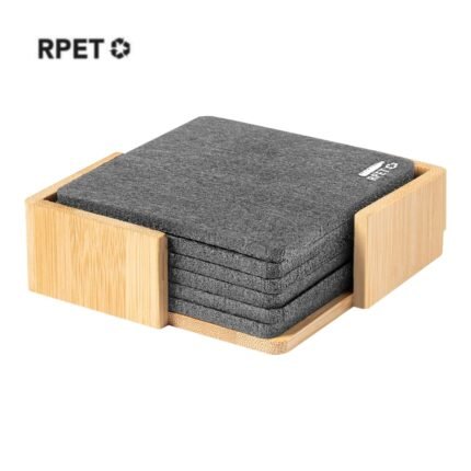 LAAX - ECO-NEUTRAL RPET SET OF 6 FELT COASTERS WITH BAMBOO STAND