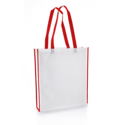 NON-WOVEN SHOPPING BAG VERTICAL WHITE/RED